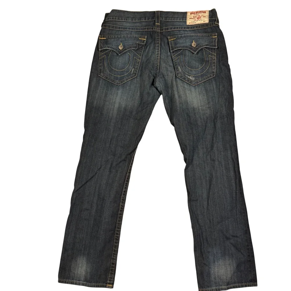 True Religion Section Slim Jeans Mens 38 Dark Wash Straight Leg Horseshoe Pocket
